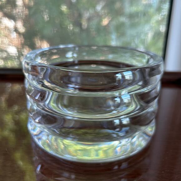 Vintage Heavy Clear Ribbed Glass Wine Bottle Holder, Wine Coaster - Picture 3 of 8